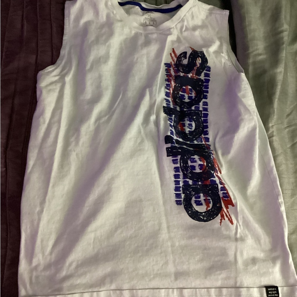 Adidas White and Blue Graphic Tank Top